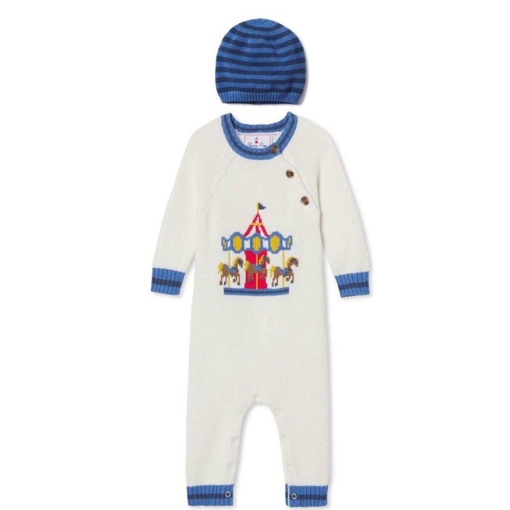 NEW CLASSIC PREP Reese Carousel Intarsia Sweater Romper Set, Cannoli Cream